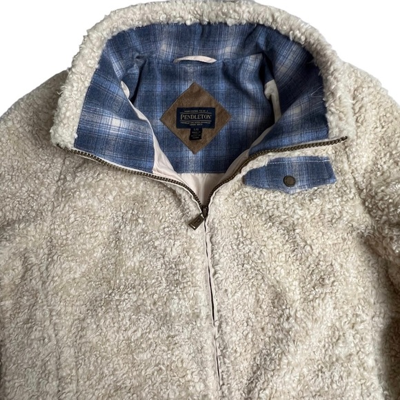 Pendleton Teddy Jacket Womens Fuzzy Soft Full Zip Sherpa Coat Off White SZ Large - Picture 3 of 9